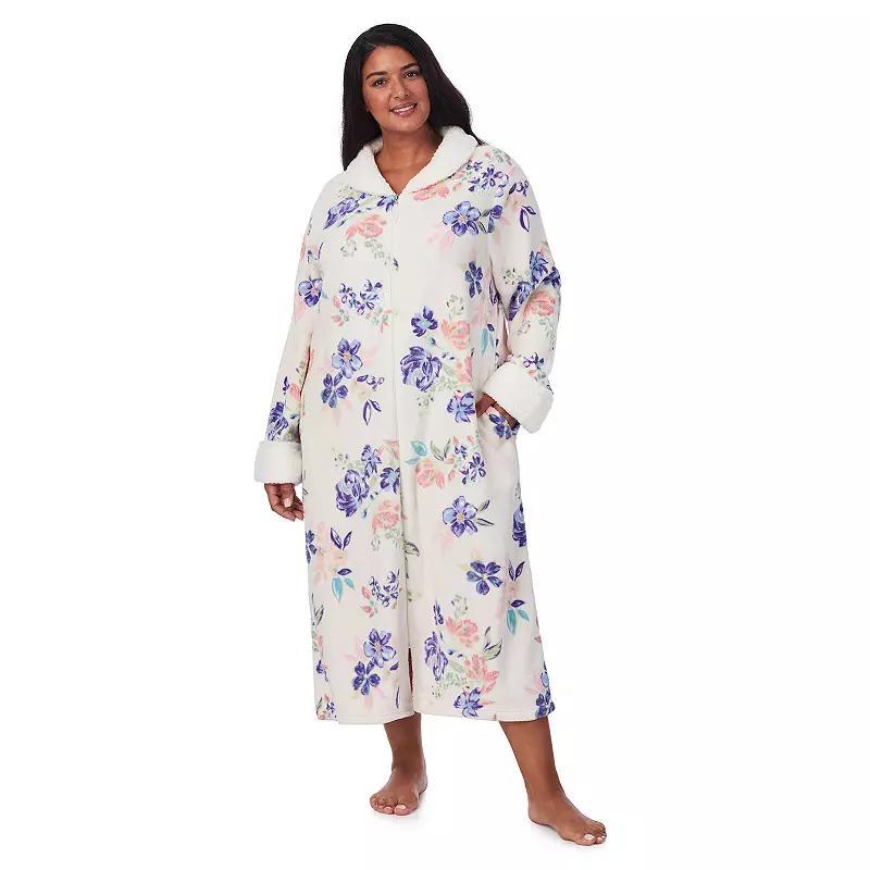 Plus Size Stan Herman Printed Plush Collar Zip Robe, Womens Product Image