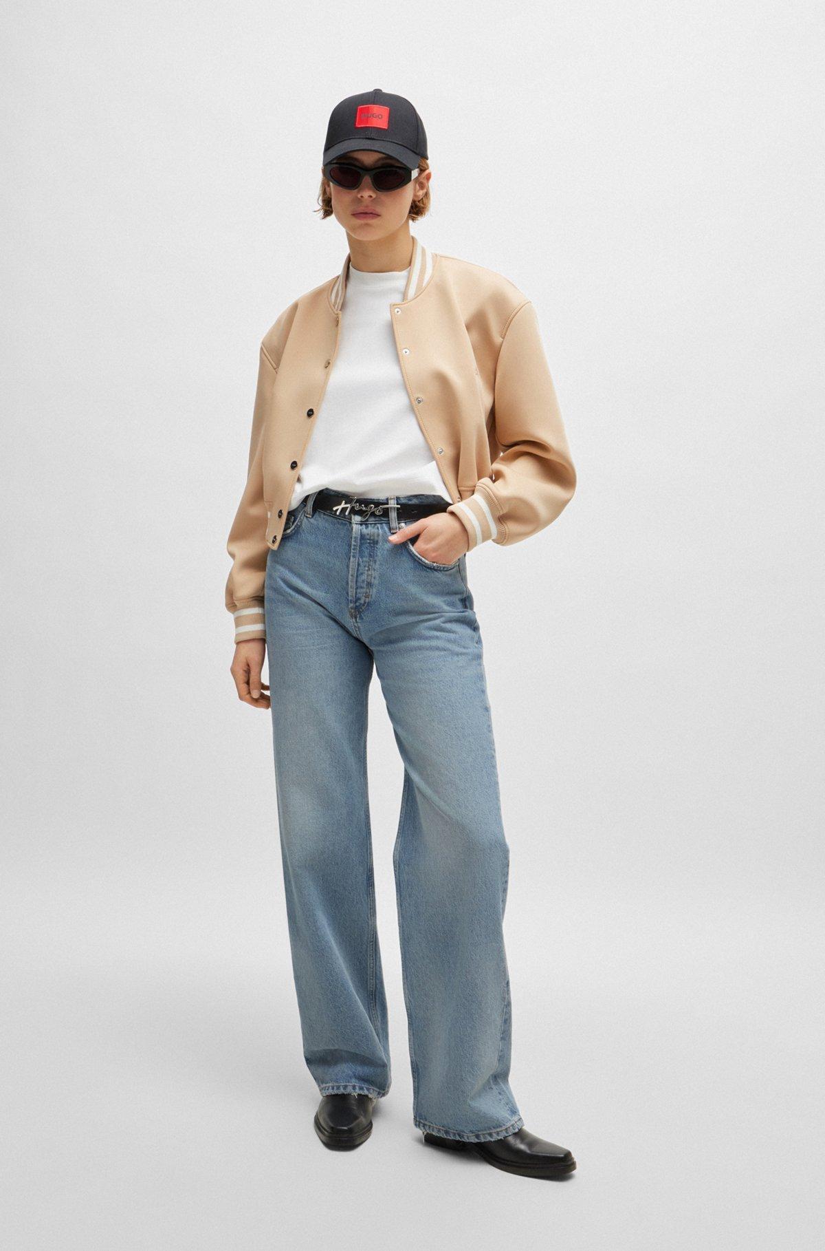 Wide-leg jeans in mid-blue rigid denim Product Image