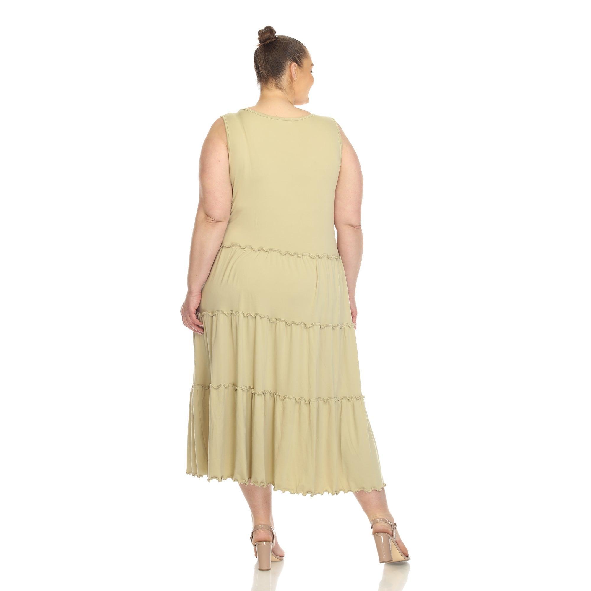 White Mark Plus Size Scoop Neck Tiered Midi Dress Product Image