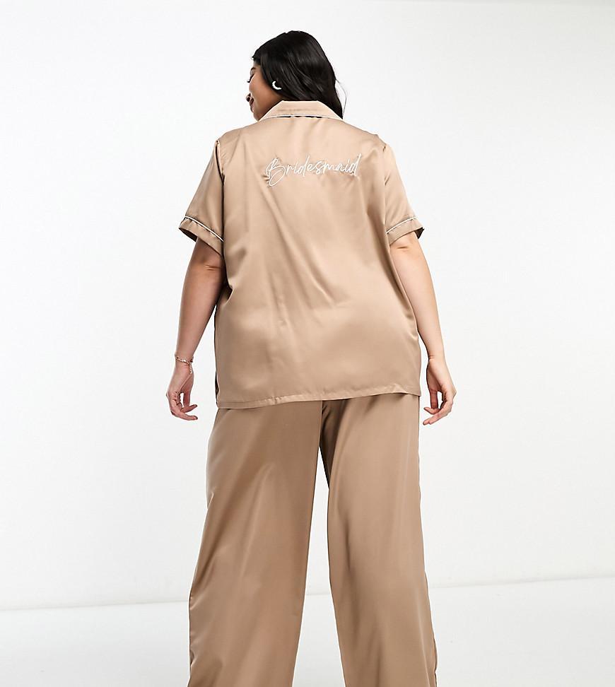 Loungeable Curve bridesmaid satin short sleeve camp collar shirt and pants Product Image