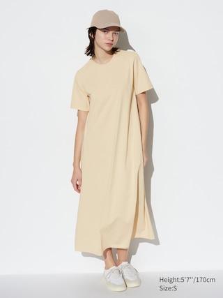 Womens Airism Cotton Short Sleeve T-Shirt Dress with Quick-Drying Natural 2XS UNIQLO US Product Image