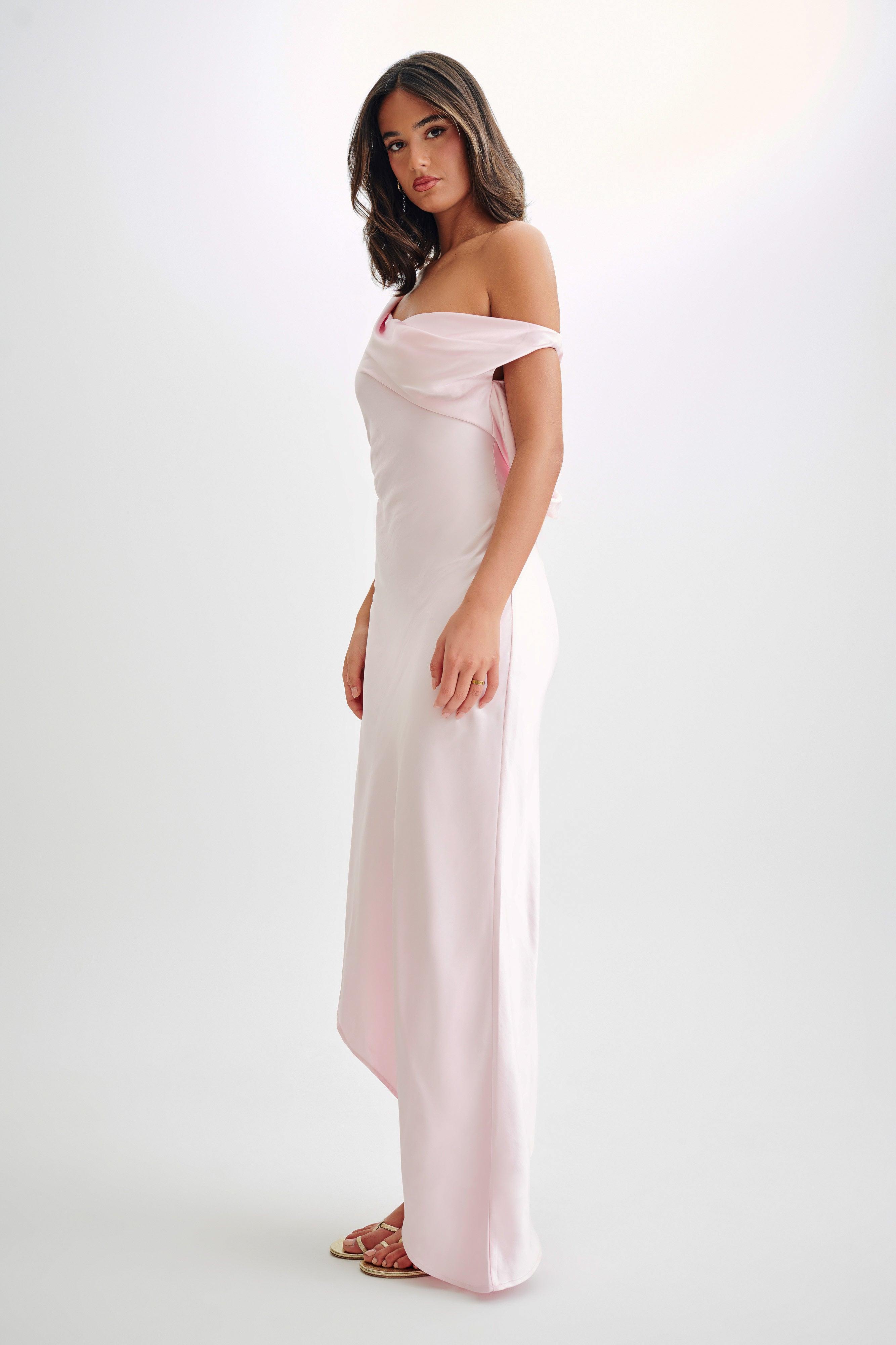 Yvette Slip Maxi Dress With Asymmetrical Hem - Pale Pink Product Image