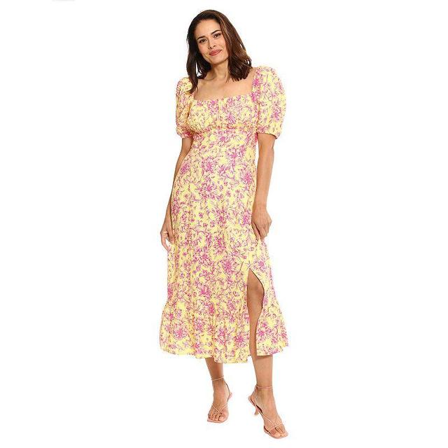 Womens London Times Floral Squareneck Puff Sleeve Empire Waist Midi Dress Product Image