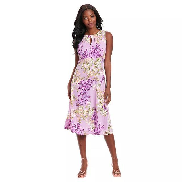 Womens London Times Halter Keyhole Floral Print Midi Dress Purple Product Image