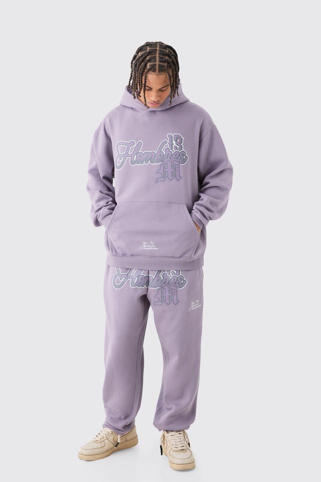 Mens Purple Oversized Homme Print Tracksuit, Purple Product Image