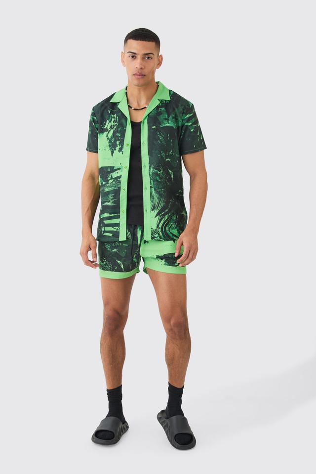 Mens Green Regular Boarder Shirt & Swim Short Set, Green Product Image