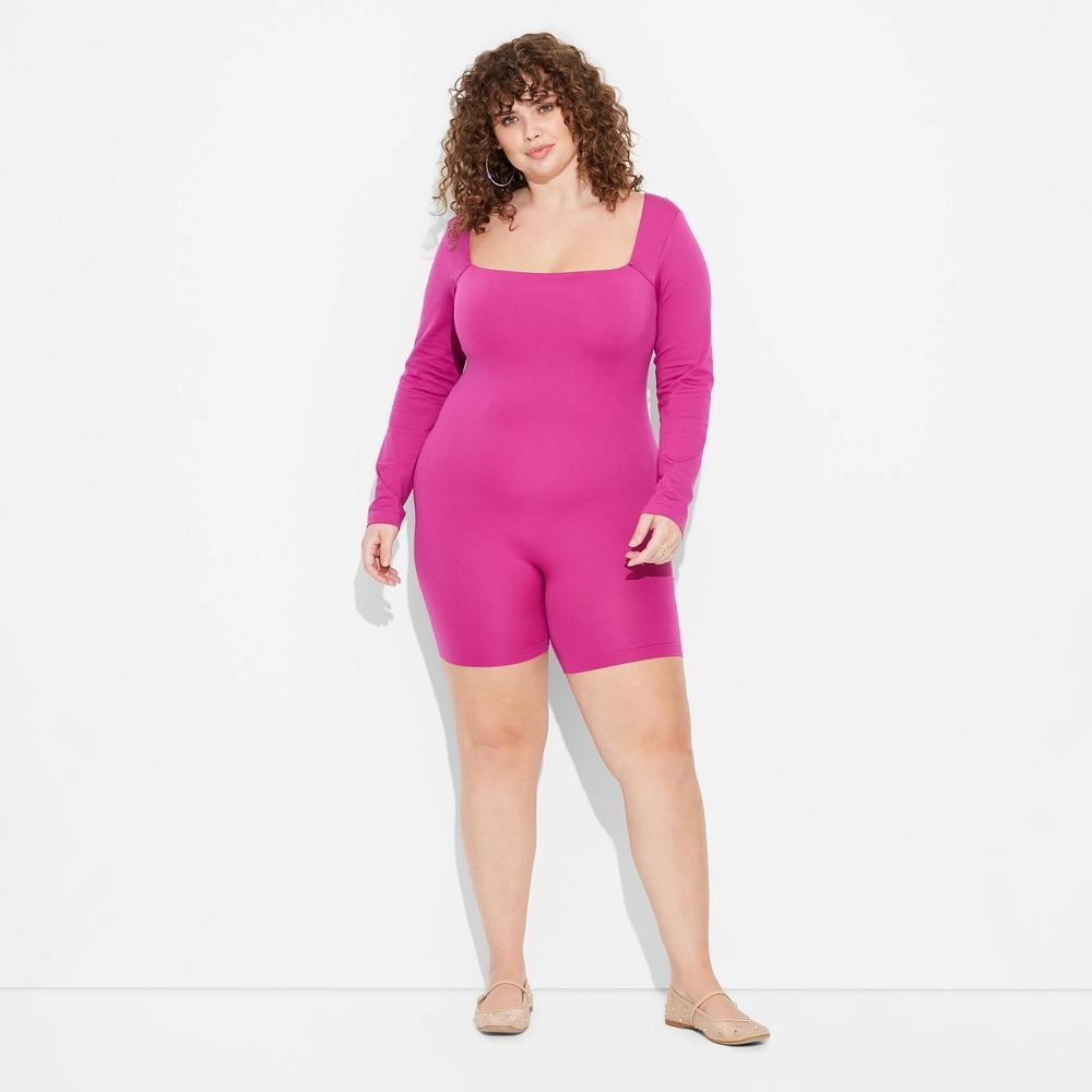 Women's Long Sleeve Seamless Square Neck Romper - Wild Fable™ Ruby Pink XXL Product Image