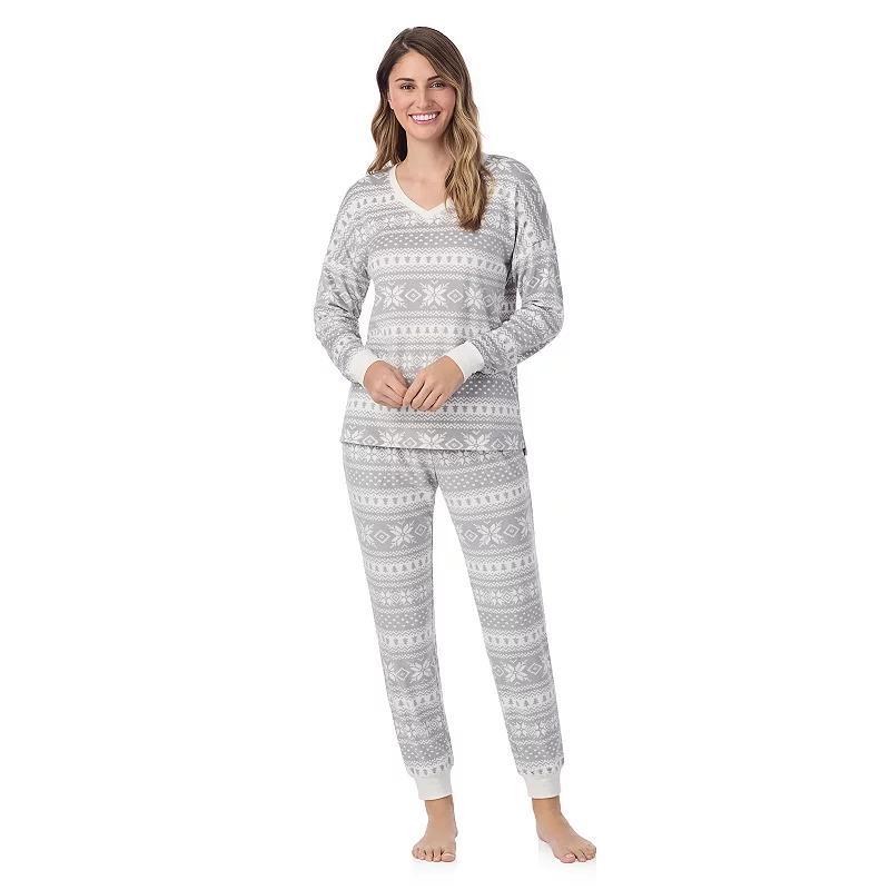 Womens Cuddl Duds Long Velour Fleece V-Neck Pajama Top & Pajama Bottoms Set Green Trees Product Image