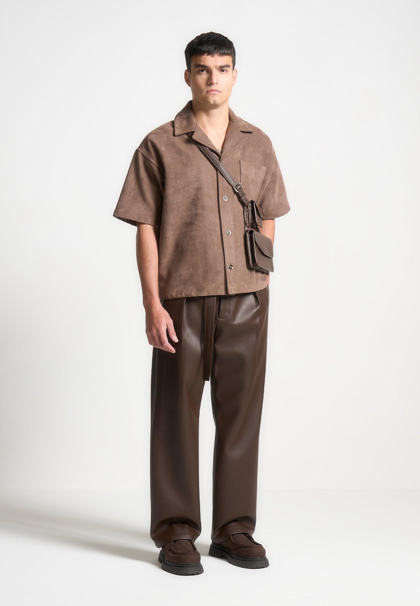 Boxy Suede Shirt - Brown Male Product Image