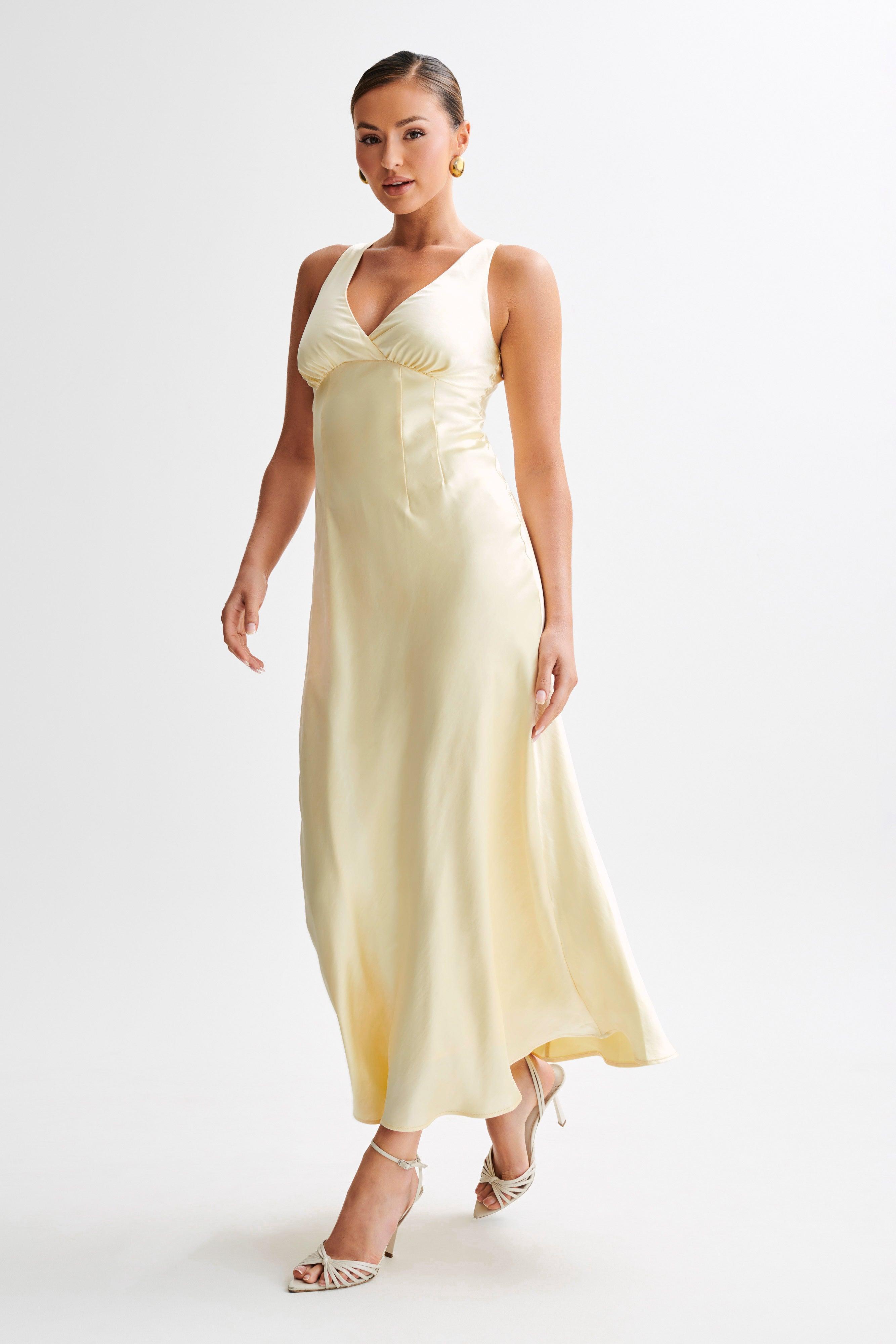 Meghan Satin Maxi Dress - Lemon Sorbet Product Image