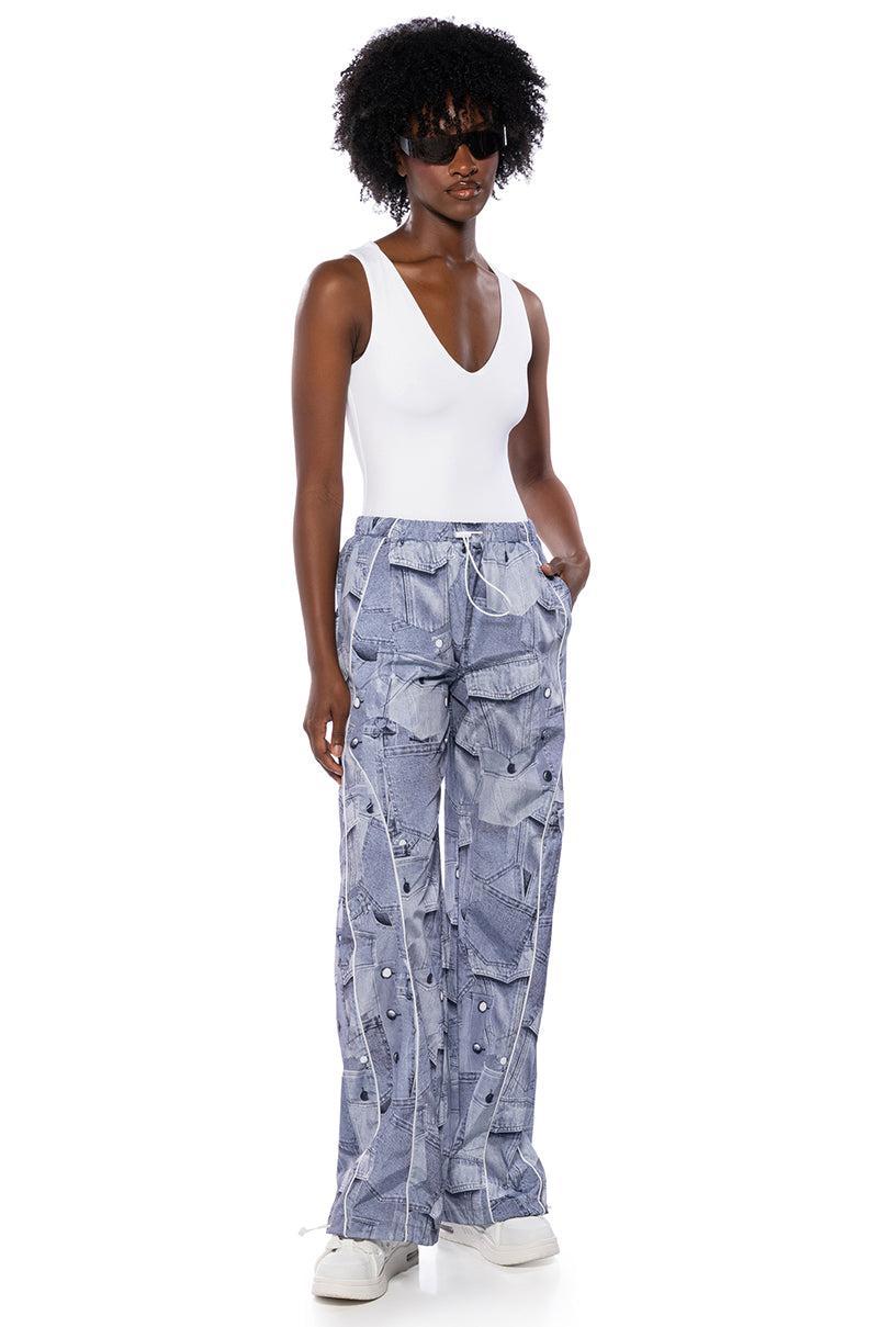 LOOK AGAIN DENIM GRAPHIC PARACHUTE PANT Product Image