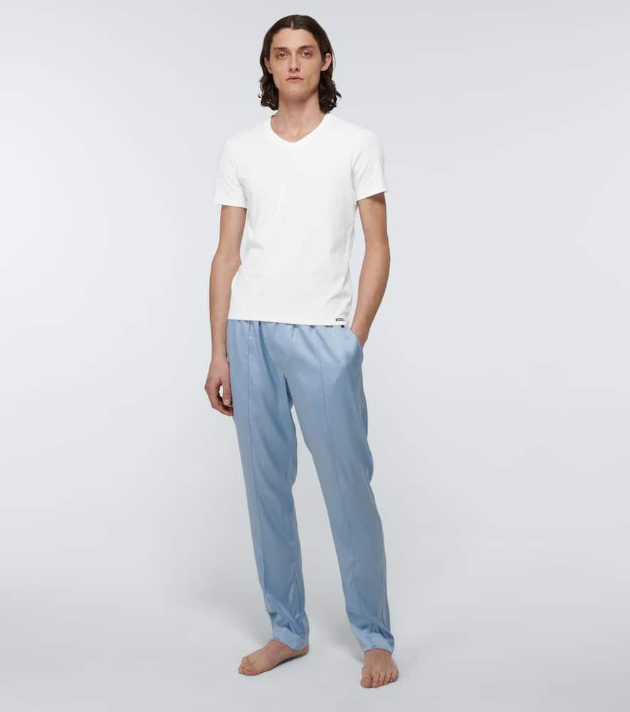 TOM FORD Marl Cotton Jersey V Neck T-shirt In White Product Image