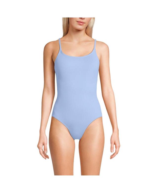 Lands End Womens Chlorine Resistant Scoop Neck High Leg Tugless Tank Thin Strap One Piece Swimsuit Adjustable Product Image