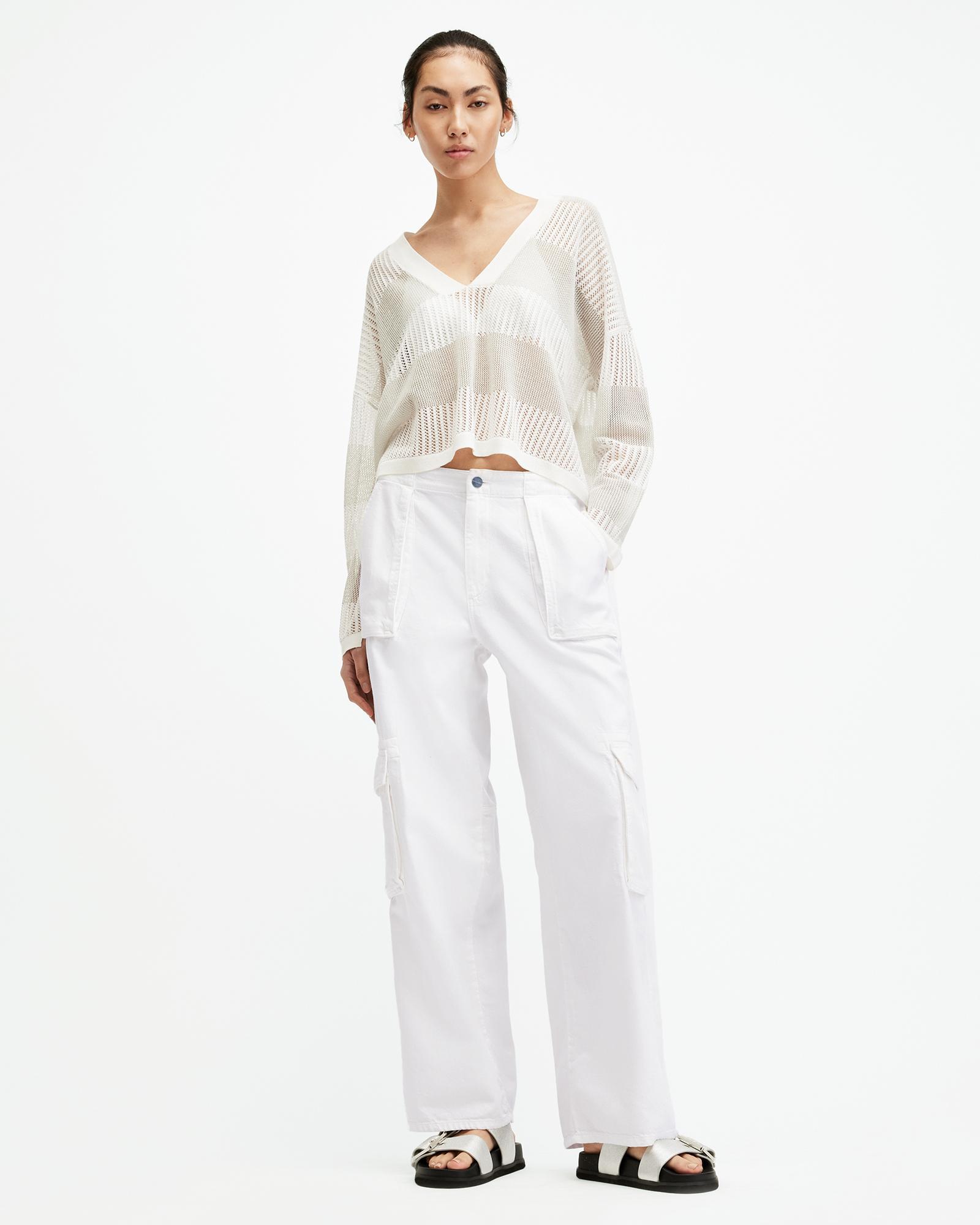 Frieda Straight Cargo Trousers In Off White Product Image