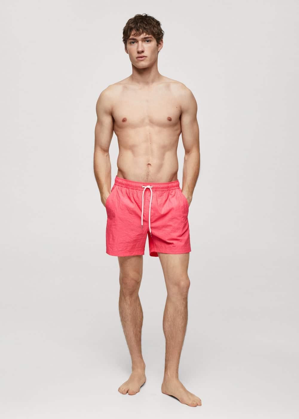 MANGO MAN - Textured lace swimsuit coral redMen Product Image