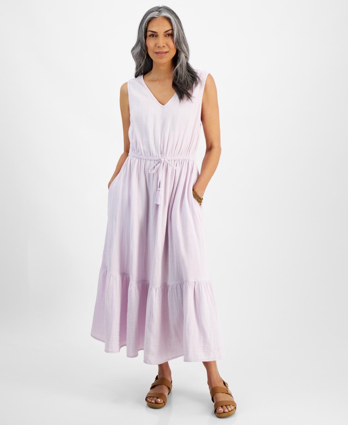 Women's Cotton Gauze V-Neck Midi Dress, Created for Macy's Product Image