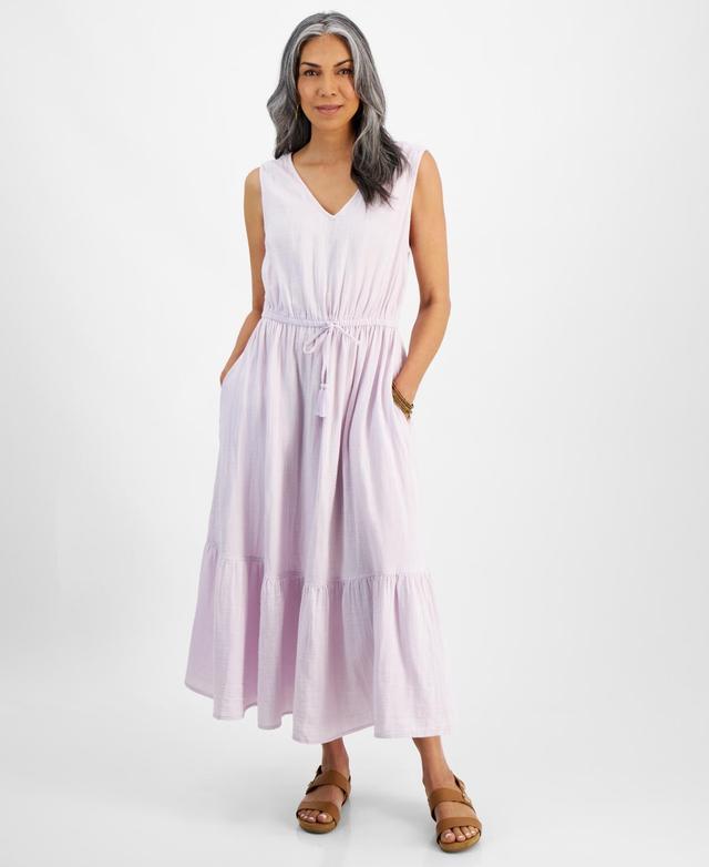 Style & Co Womens Cotton Gauze V-Neck Midi Dress, Created for Macys Product Image