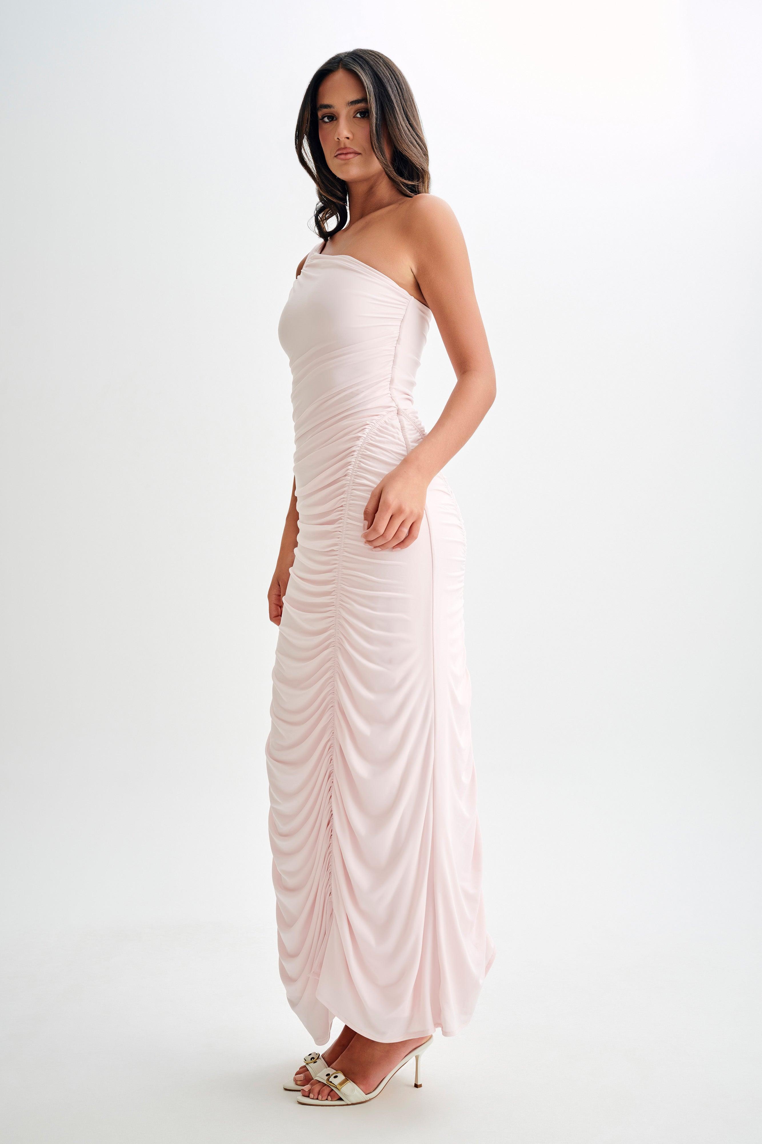 Capri Gathered Slinky Maxi Dress - Powder Pink Product Image