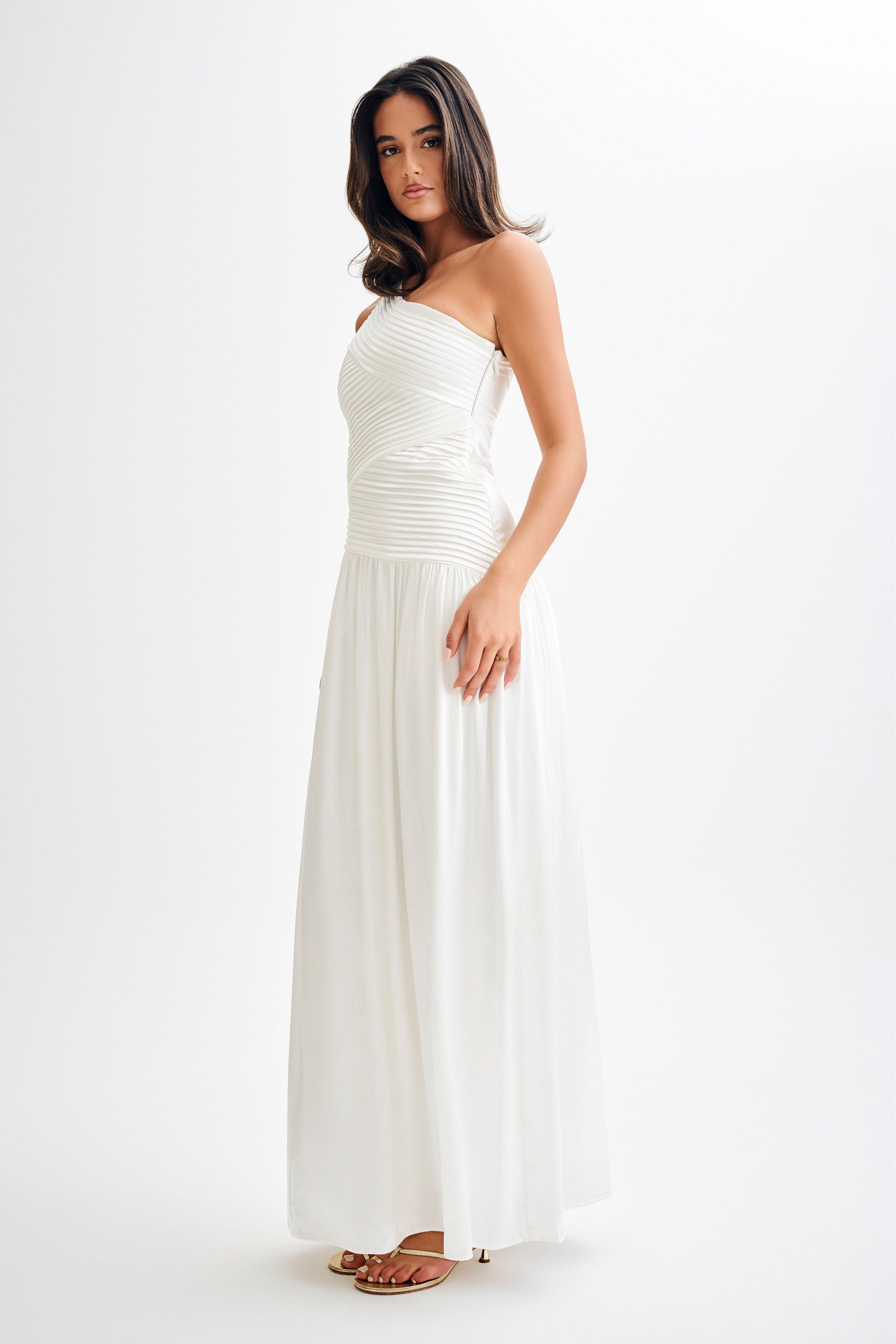 Jenna One Shoulder Pleated Maxi Dress - Ivory Product Image