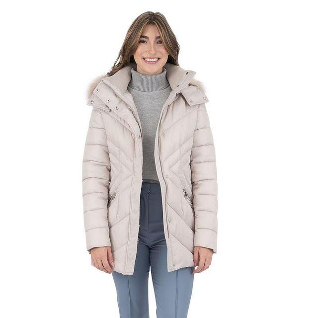 Womens Nine West Puffer Jacket w/Faux Fur Hood Product Image