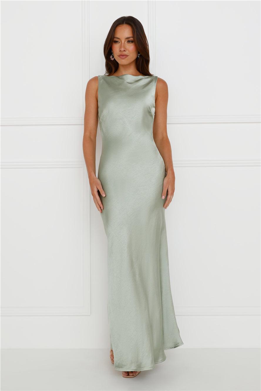 Classy Entrance Satin Slip Maxi Dress Sage Product Image