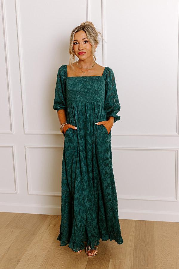 Sweetest Secret Jacquard Maxi Dress in Hunter Green Product Image