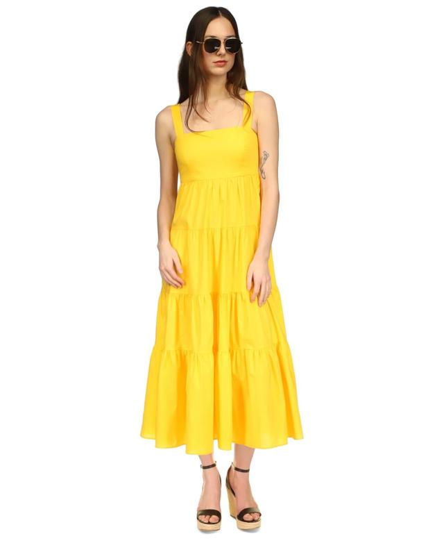 Women's Square-Neck Sleeveless Tiered Midi Dress Product Image