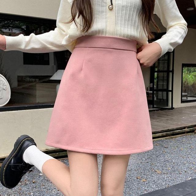 High Waist Plain Mini A-Line Skirt Product Image