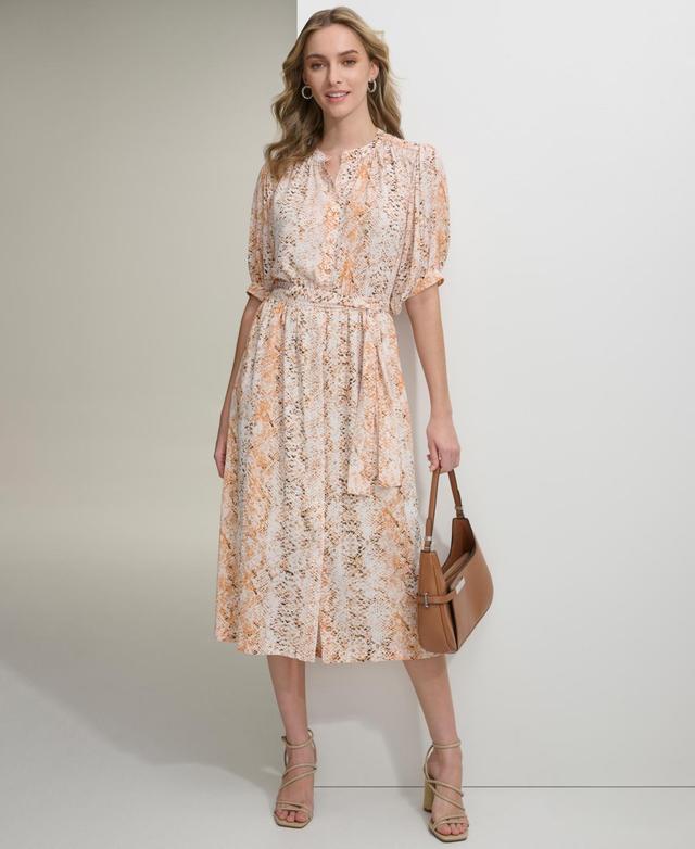 Calvin Klein Womens Printed Tie-Waist Shirtdress Product Image