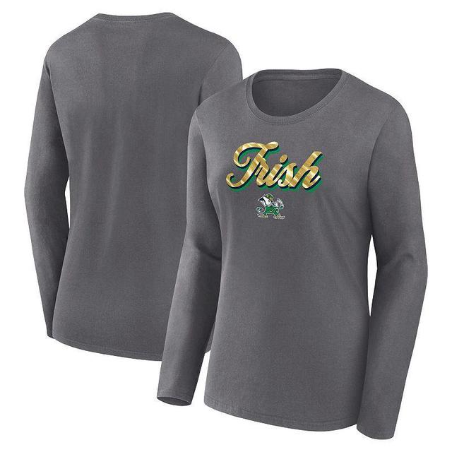 Womens Fanatics Branded Gray Notre Dame Fighting Irish Double Team Script Long Sleeve T-Shirt Product Image