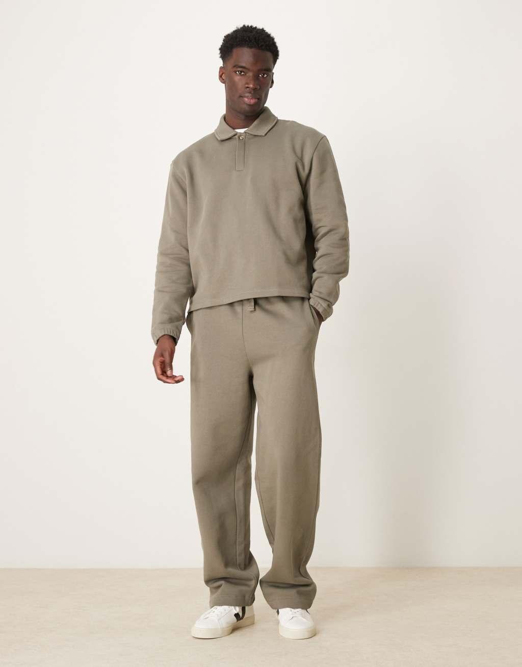 ASOS DESIGN super baggy sweatpants in khaki - part of a set Product Image