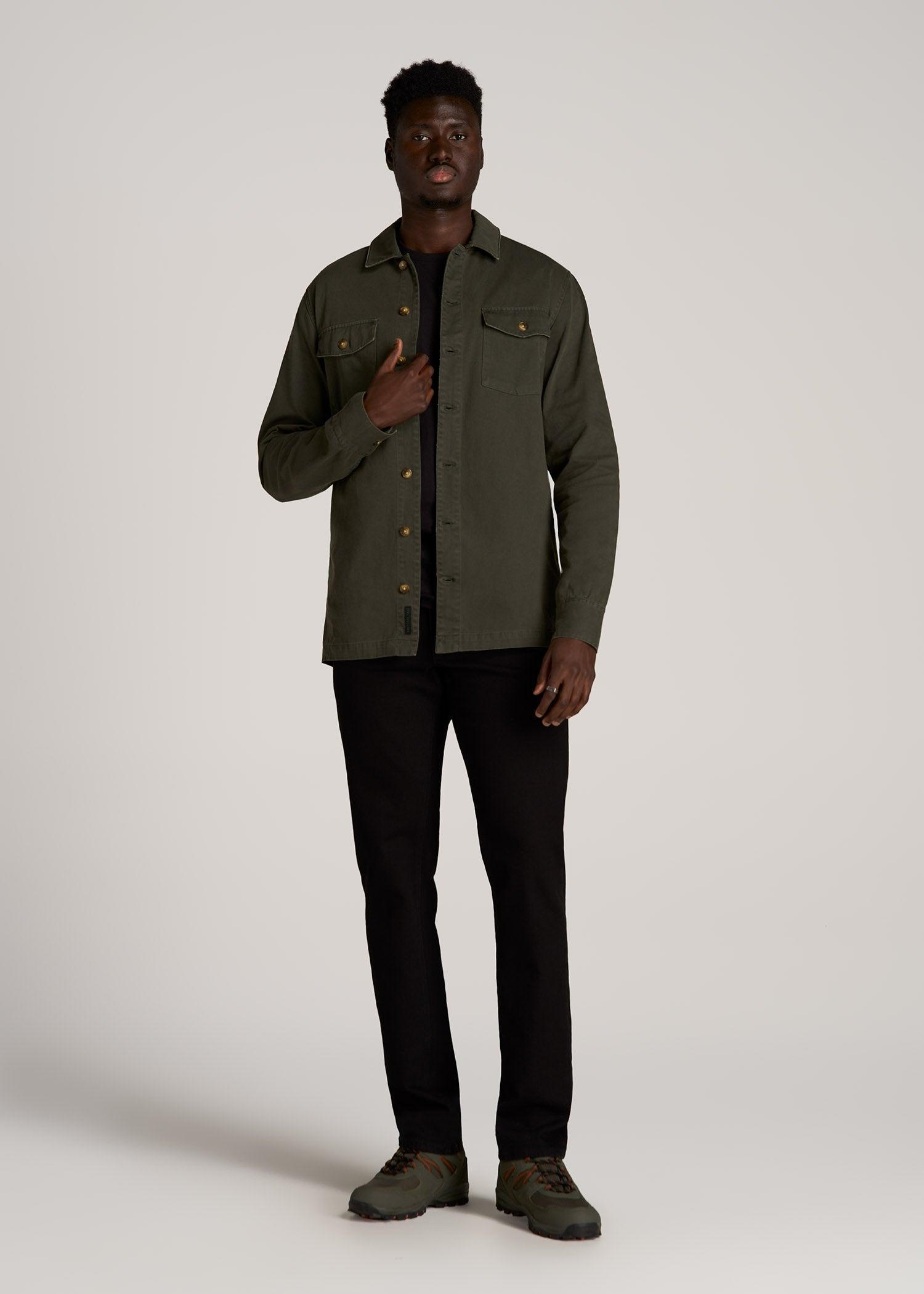 Garment Dyed Lightweight Overshirt For Tall Men in Spring Olive Product Image