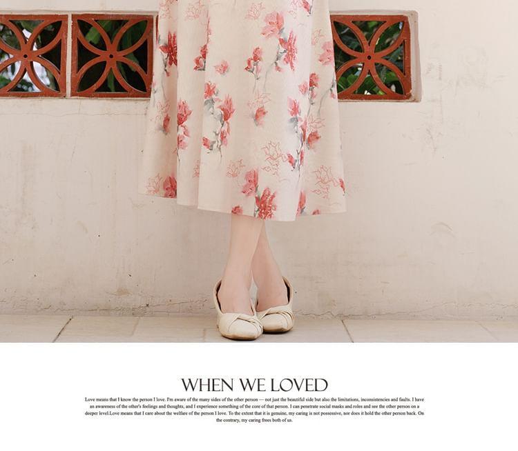 Mock Two-Piece Long-Sleeve Floral Print Midi A-Line Dress Product Image