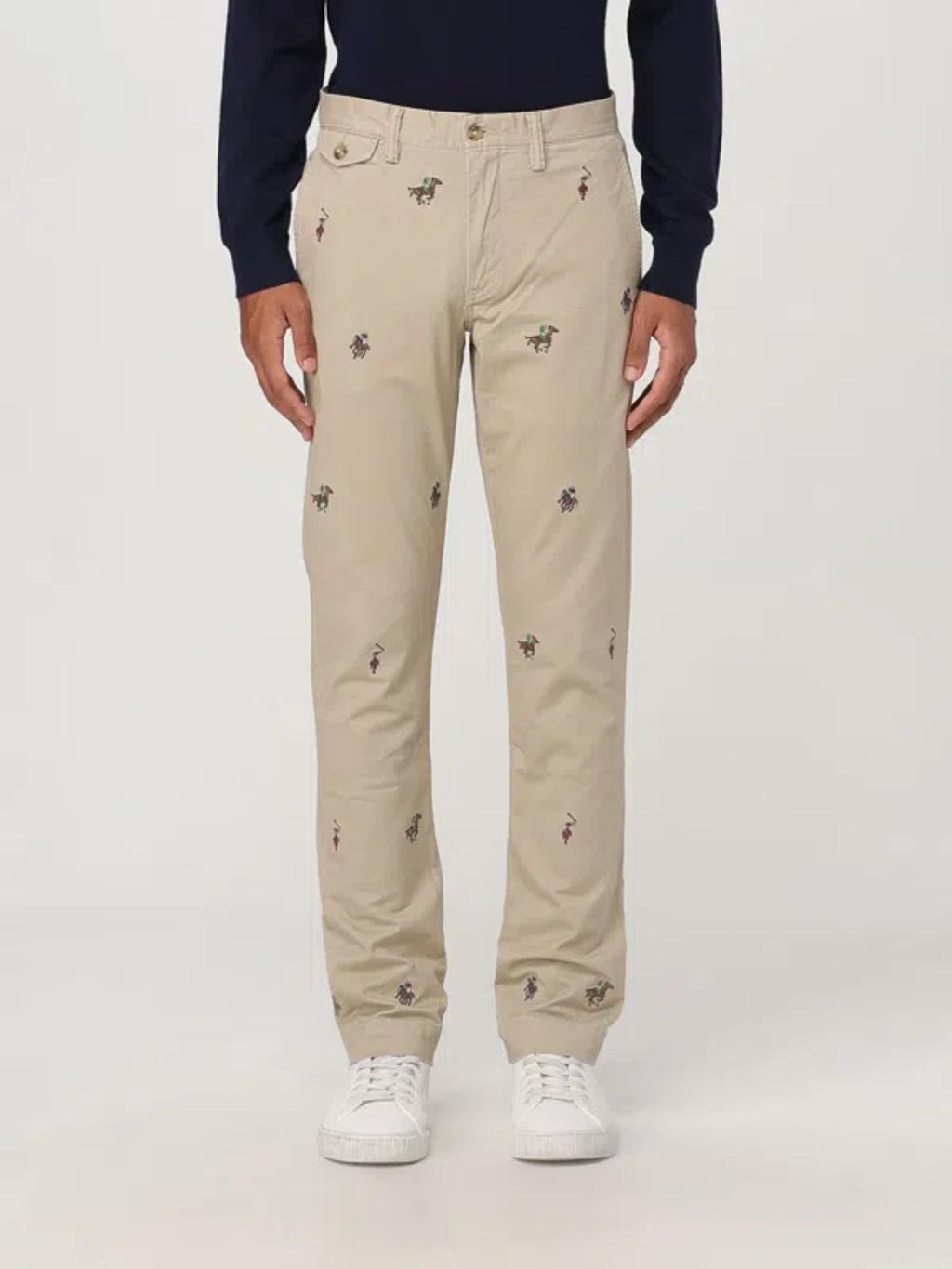 Cotton Embroidered Horse Trousers In Beige Product Image