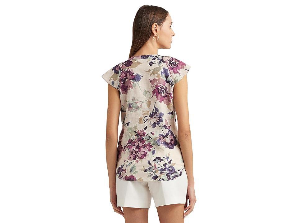 Lauren Ralph Lauren Floral Linen Flutter-Sleeve Shirt (Cream ) Women's Clothing Product Image