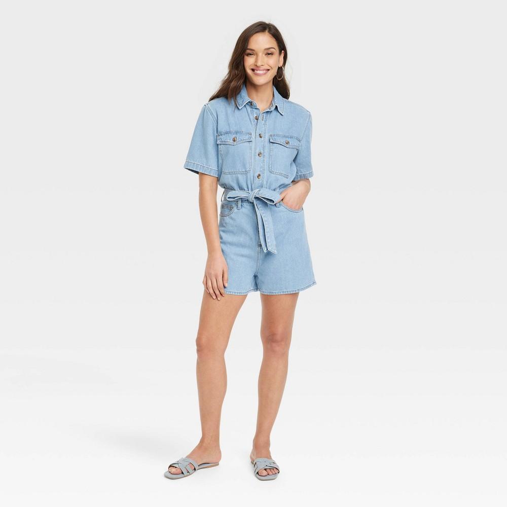 Womens Short Sleeve Romper - Universal Thread Light Wash Product Image