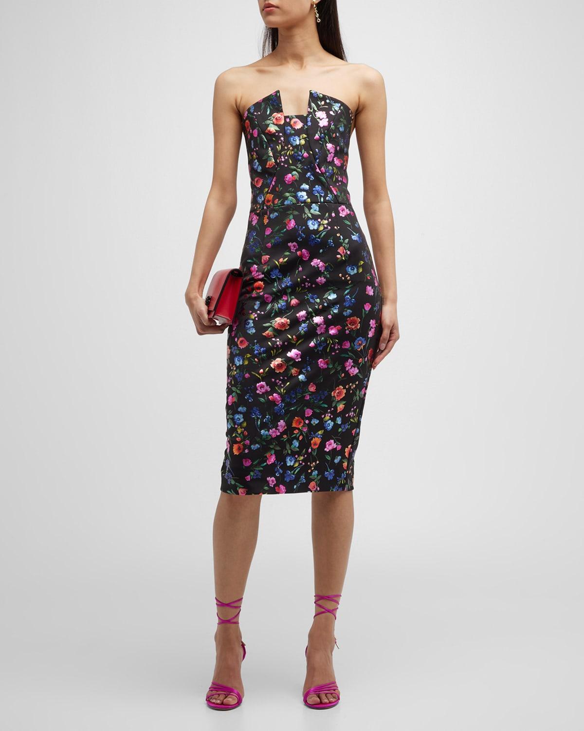 Lena Strapless Floral-Print Midi Sheath Dress Product Image