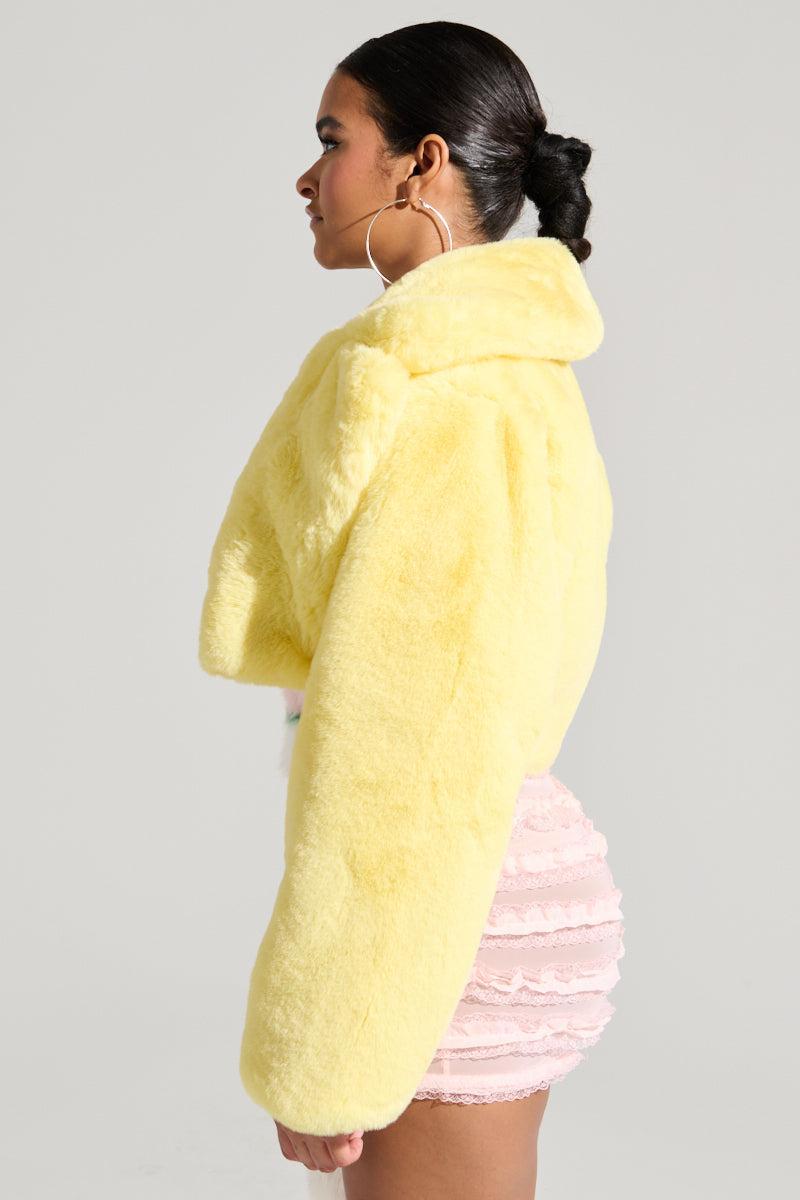 POPPY CROPPED FUR COAT IN YELLOW Product Image