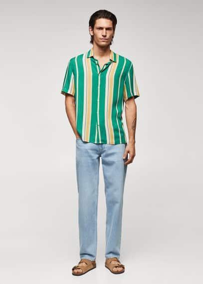 MANGO MAN - Short sleeve striped shirt greenMen Product Image