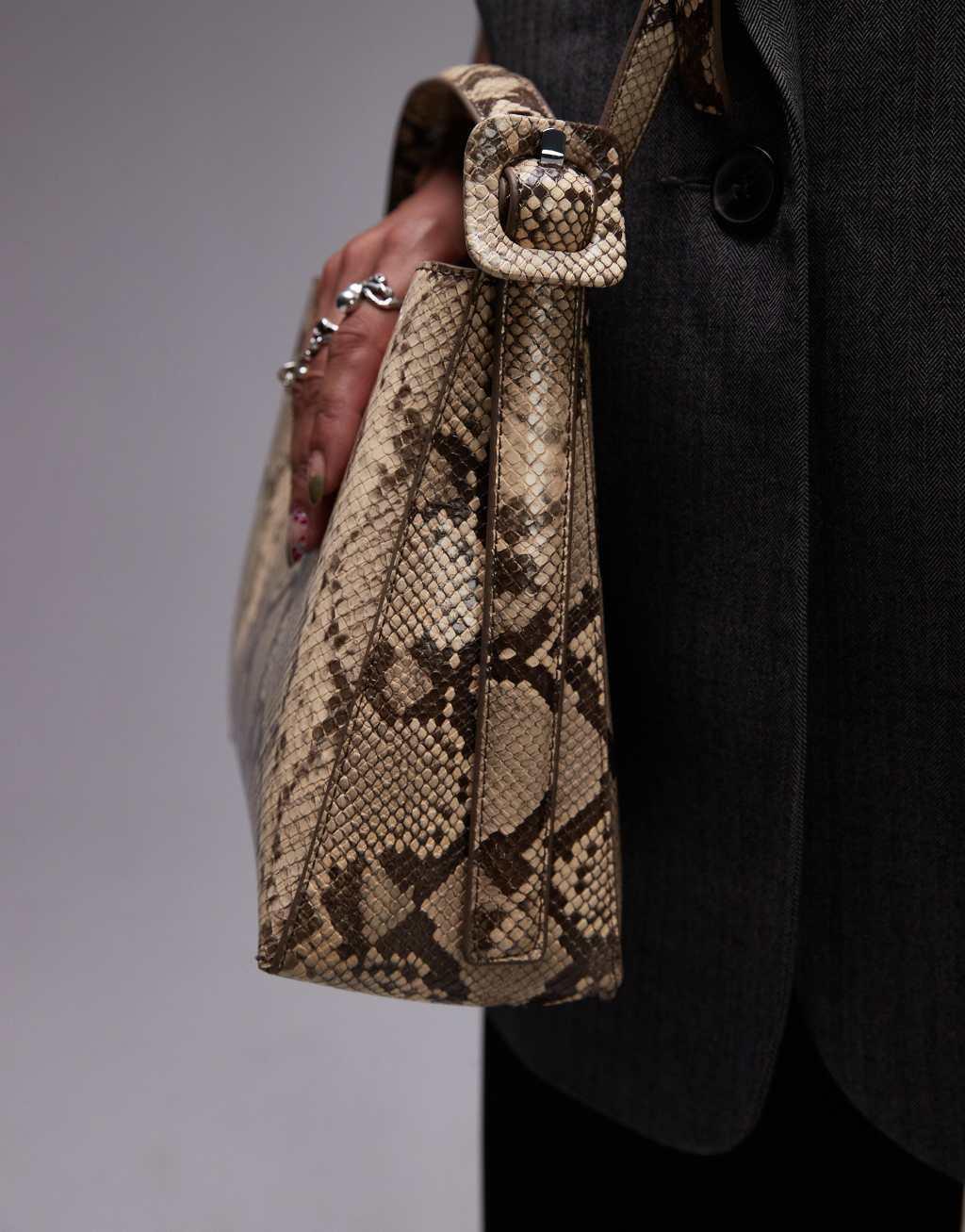 Mango adjustable strap handbag in snake print Product Image