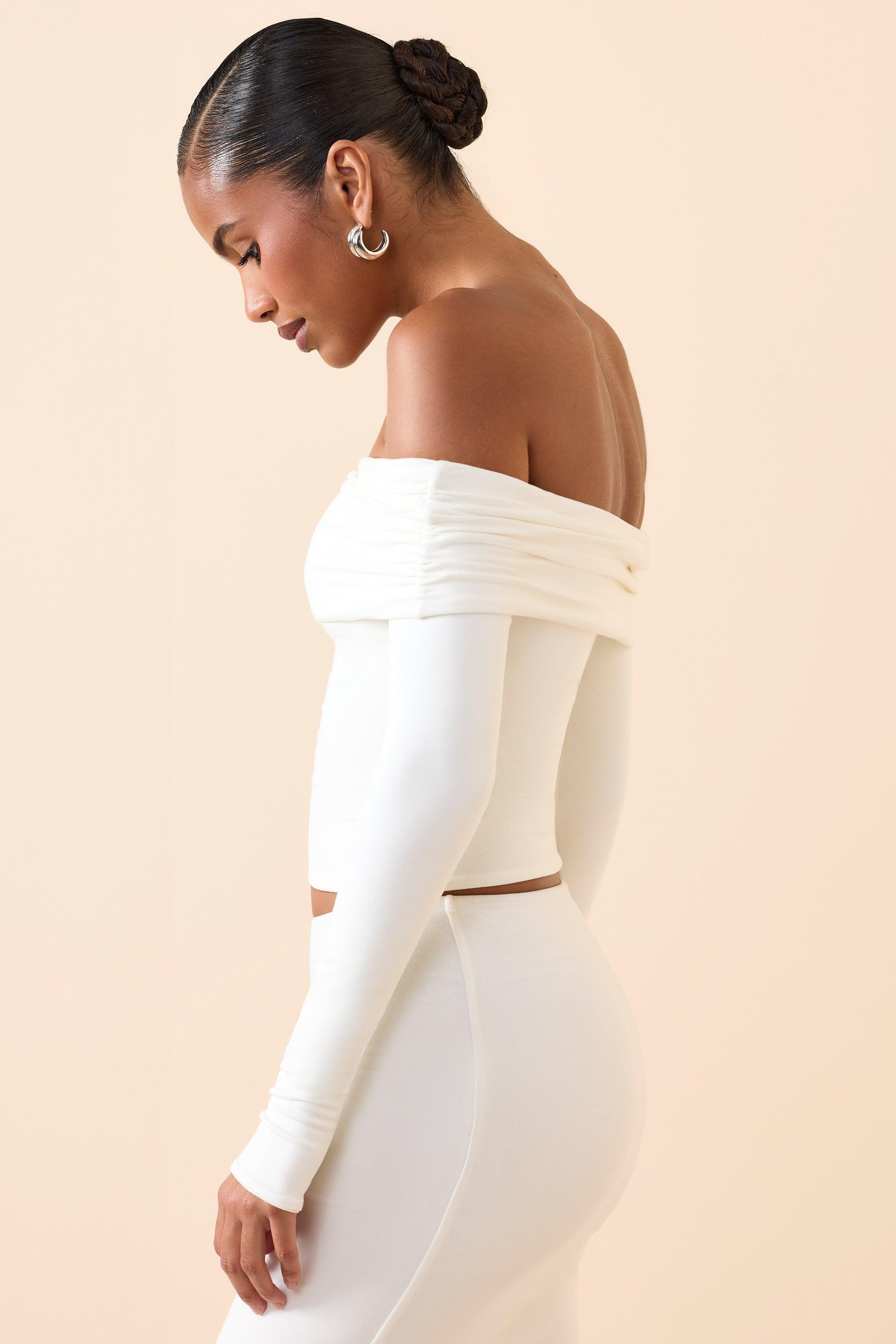 Modal Off-Shoulder Long-Sleeve Top in White Product Image