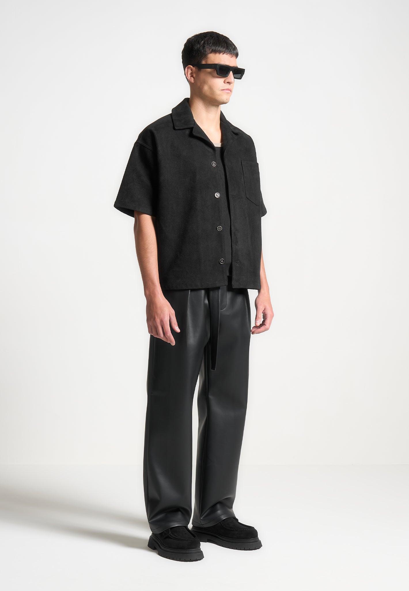 Boxy Suede Shirt - Black Male Product Image