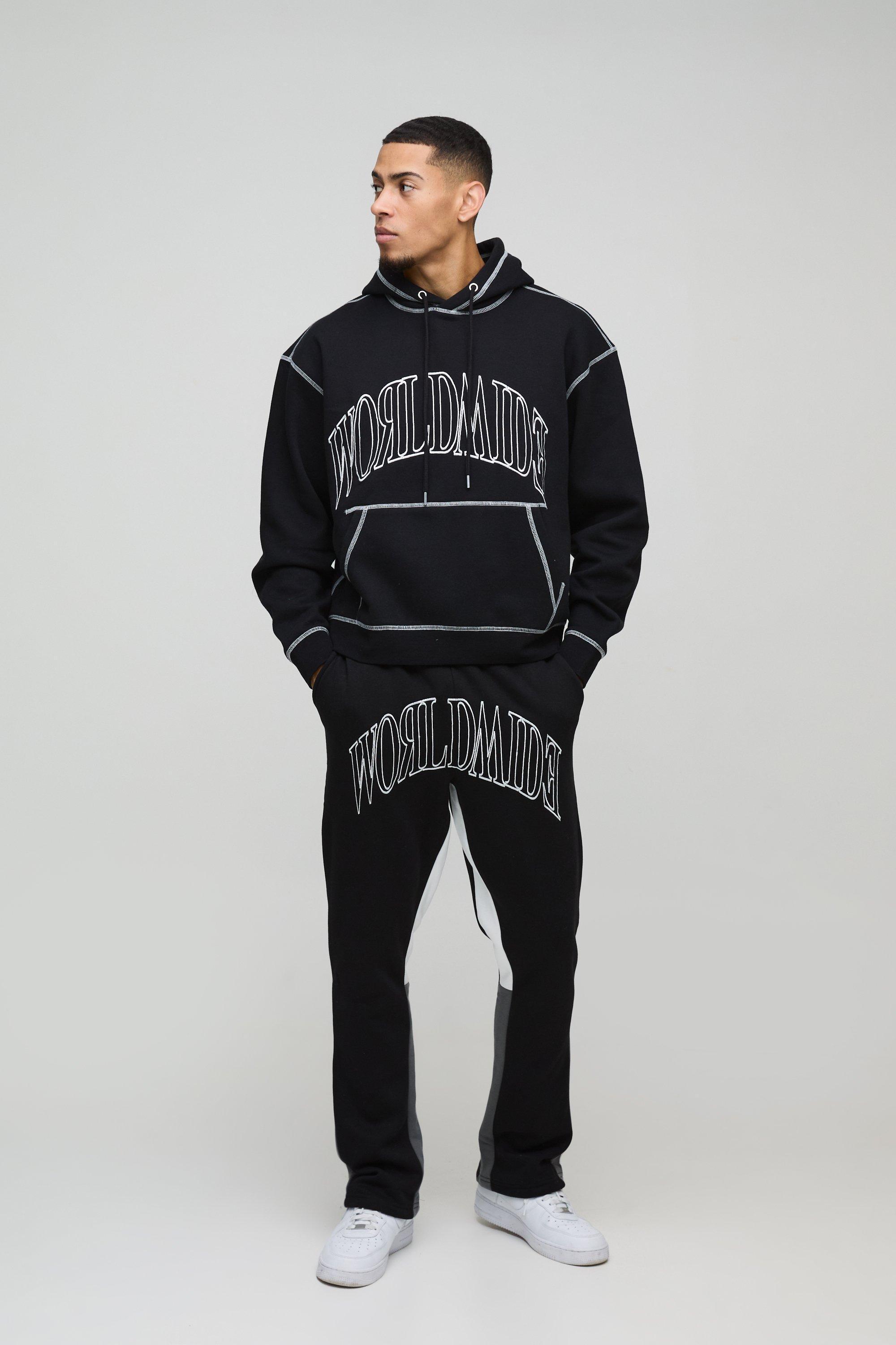 Oversized Worldwide Contrast Stitch Gusset Tracksuit | boohooMAN USA product image