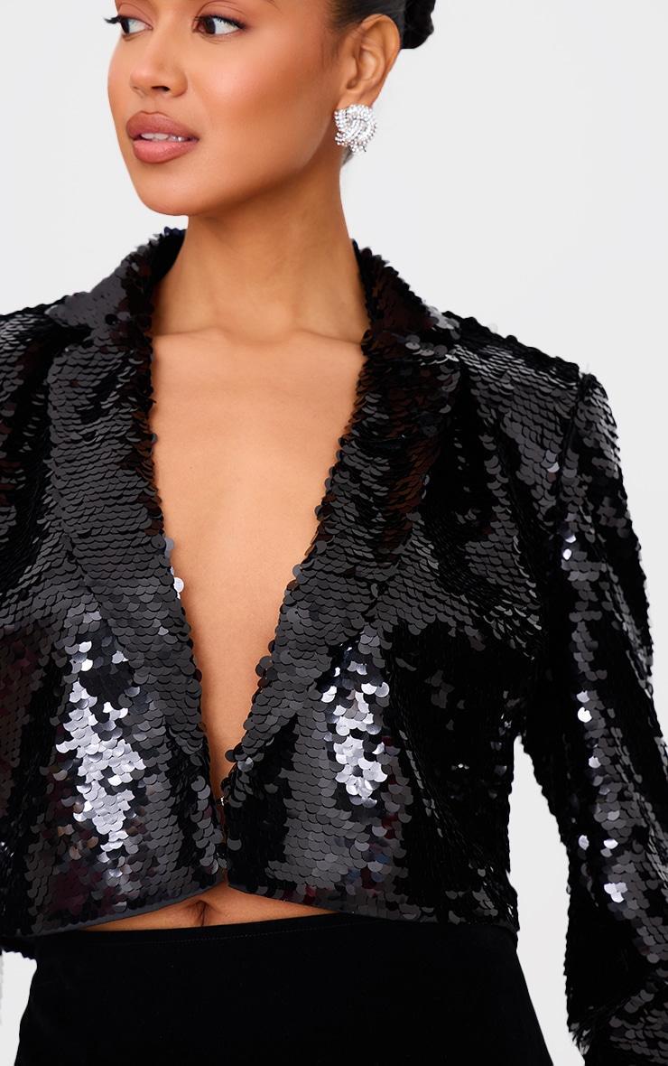 Black Cropped Sequin Blazer Product Image