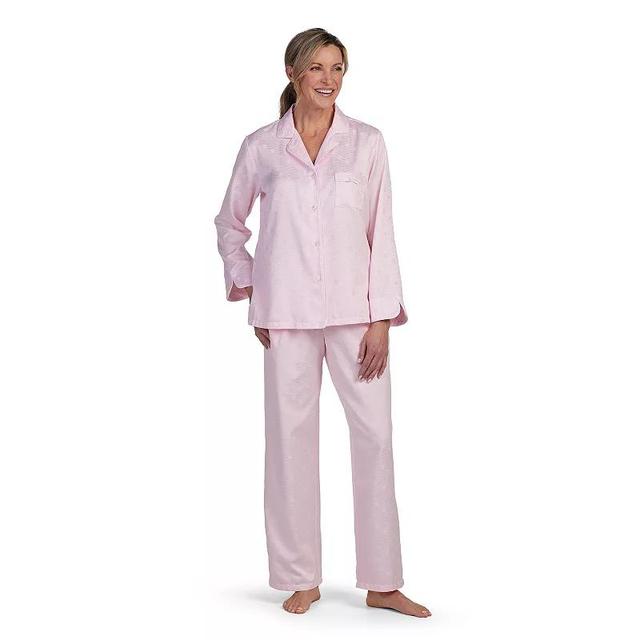 Petite Miss Elaine Essentials Brushed Back Satin Pajama Top & Pajama Bottom Set, Womens Blue Product Image