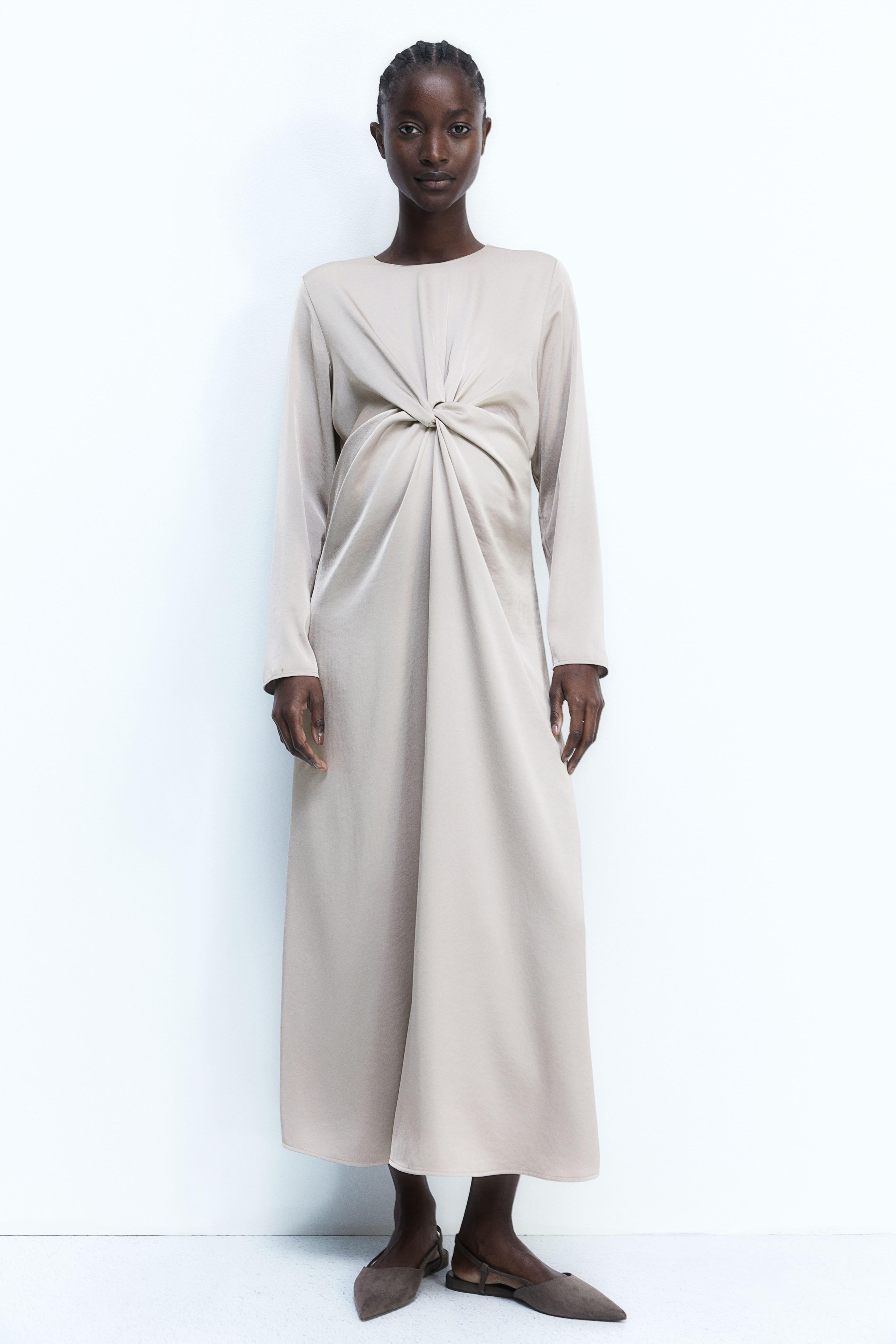 MAMA Draped Knot-Detail Satin Dress Product Image