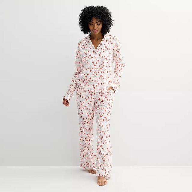 Womens Sonoma Goods For Life Woven Notch Pajama Top & Pajama Pants Set Product Image