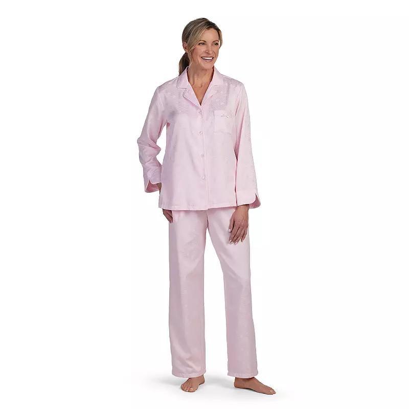 Womens Miss Elaine Essentials Brushed Back Satin Pajama Top & Pajama Bottoms Set Product Image