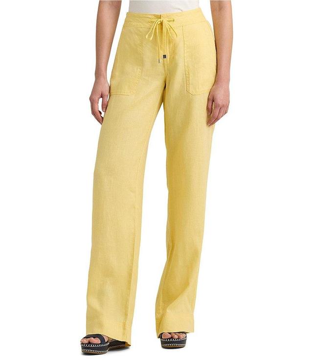 Lauren Ralph Lauren Linen Mid Rise Patch Pocket Drawstring Waist Wide-Leg Pant Product Image