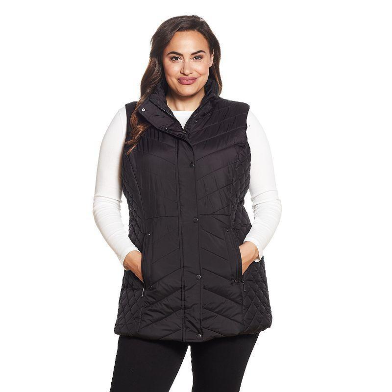 Plus Size Weathercast Quilted Long Puffer Vest, Womens Product Image